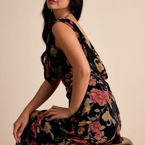 Lulus Prim Black Multi Floral Burnout Velvet Cowl Back Maxi Dress - Size M